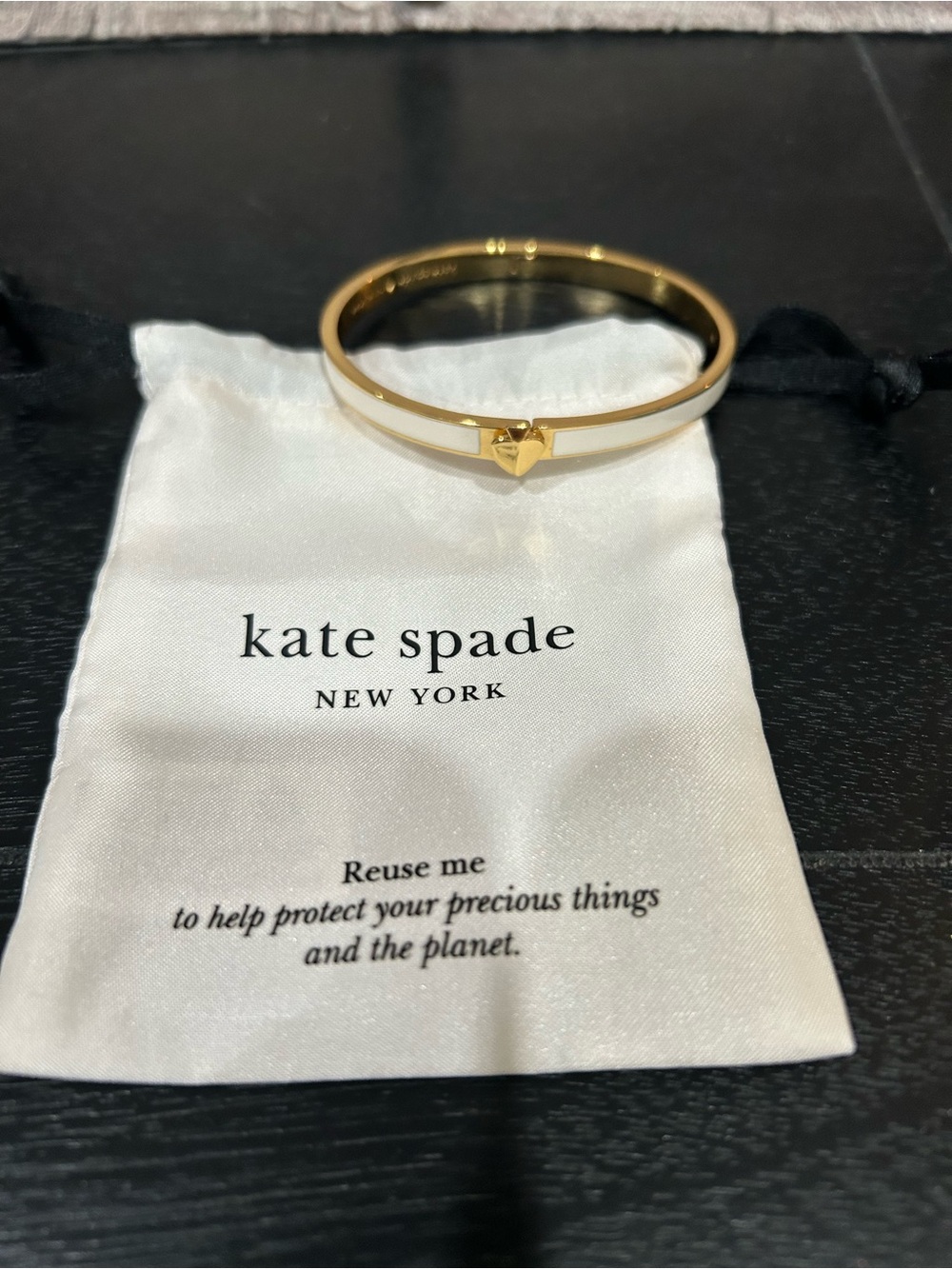 kate spade Gold and Cream Heart Accent Hinged Bangle Bracelet